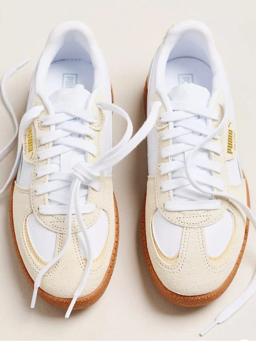 Puma Palermo moda White Sneakers with Light Blue Stripe and Tan Suede Accents